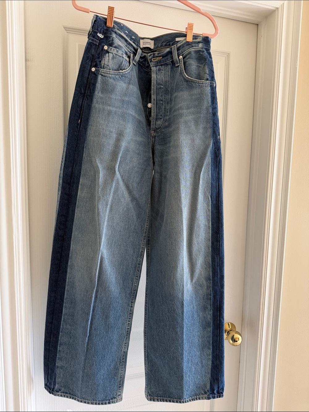 Citizens Of Humanity Two-Tone Blue Wide-Leg Jeans with Dark Side Panels
